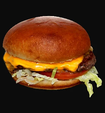 Cheeseburger with melted cheese, tomato and lettuce